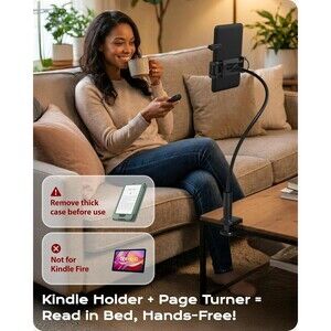 Flexible Kindle Holder with Remote Page Turner for Bed Reading Gooseneck Mount